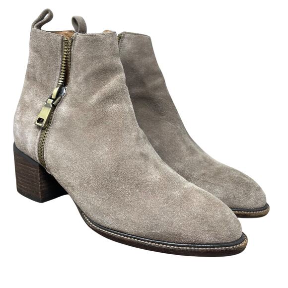 Jeffrey Campbell Boots 8 Tan Suede Boone Cut Out Side Zip Ankle Chunky Heel - Picture 1 of 16